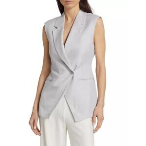 Derek Lam‎ 10 Crosby Taylor Vest One-Button Gray Linen Collared Sleeveless Sz 6